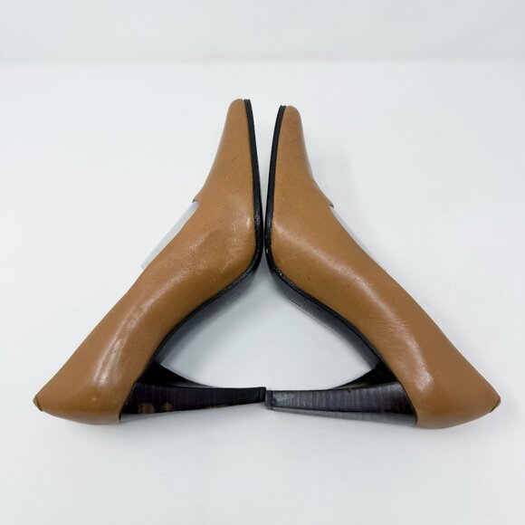 Vintage 90s Calvin Klein Camel Tan Leather Pointy Toe Pumps Size 8 Made in Spain - Picture 8 of 12